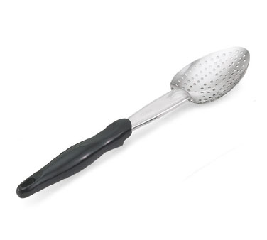 Vollrath 64132 Heavy Duty Spoon With Black Nylon Ergonomic Handle, Equipped With Agion®-nature's Antimicrobial Protection, Perforated, 13-13/16", Heavy Gauge 18/8 S/s, High Temp, Handle Heat Resistant To 450°f (232°c), Textured Surface Handle With Built In Stopper