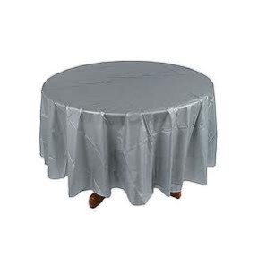 Converting 703281 Table Cover, 82" Round, Plastic, Silver, 12/cs