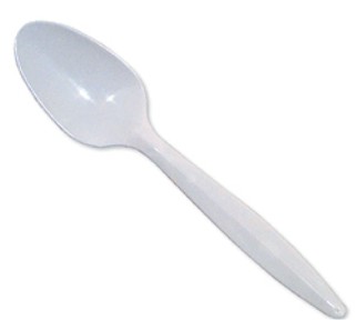 Plastic World 203200100SPN Plastic Spoon, White Poly Propylene, 10/100/1000