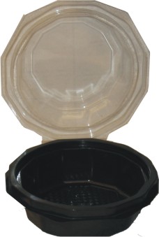 Johnson Sales CC91011B Salad Container, 47.5 Oz, Black W/clear Dome Lid, Clamshell, 4659611