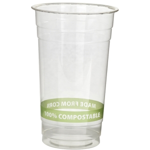 Eco Products Inc. EP-CC24-GS Plastic Cup, Disposable, 24 Oz., Clear, Corn Cup, With Green Stripe, 1000/case