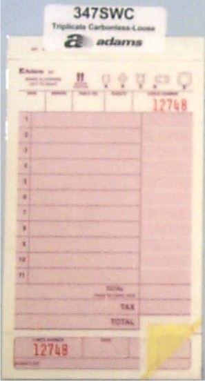 Adams Foodservice & Hospitalty 347SW Guest Check Jscg4797-3, Carbonless 3-pt, Maroon, 8/250/2m