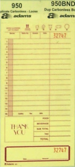 Adams Foodservice & Hospitalty 947BND Guest Check Gjsc4797bk, Carbonless 2-pt, Green, 40/50/2m