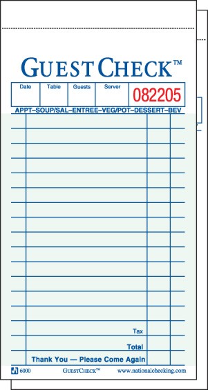 Adams Foodservice & Hospitalty 101 Guest Check Jsc101, Carbonless 2-pt, White, 100/50/5m
