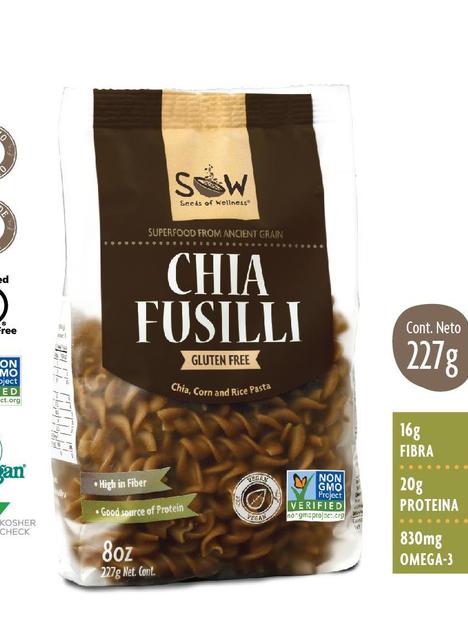 Pasta de Chia Fusilli SOW 227 grs