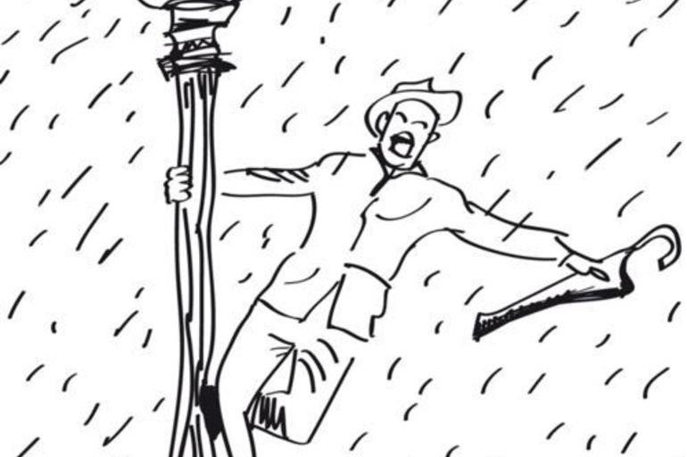 Dibuja un hombre bajo la lluvia y conoce cómo eres