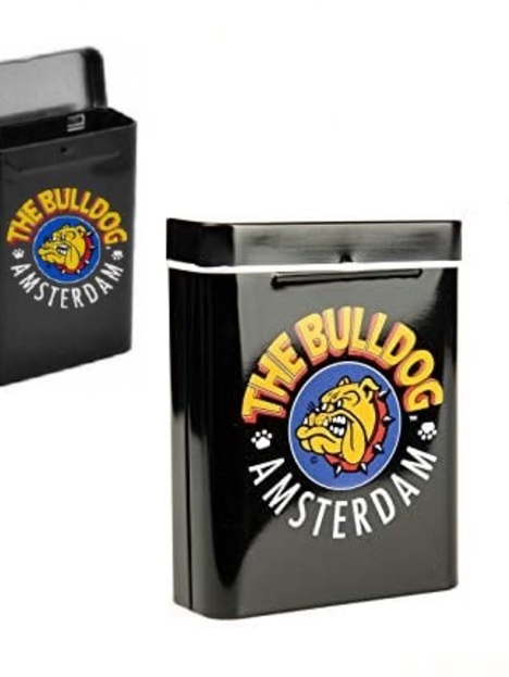 Cajetilla metálica Bulldog negra logo