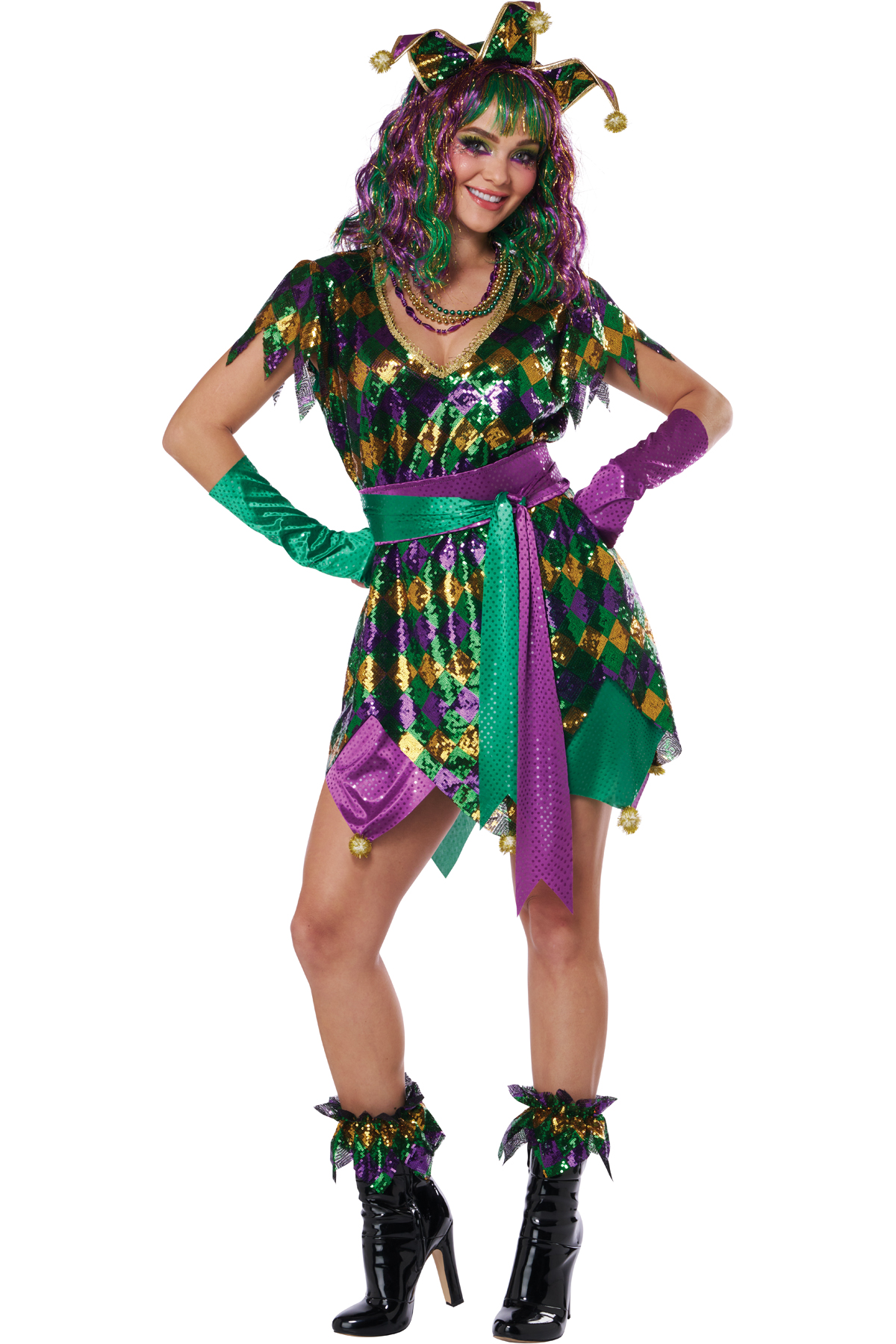 California Costume Mardi Gras Parade Jester Adult Women Holiday Outfit 5024-004 - Picture 2 of 7