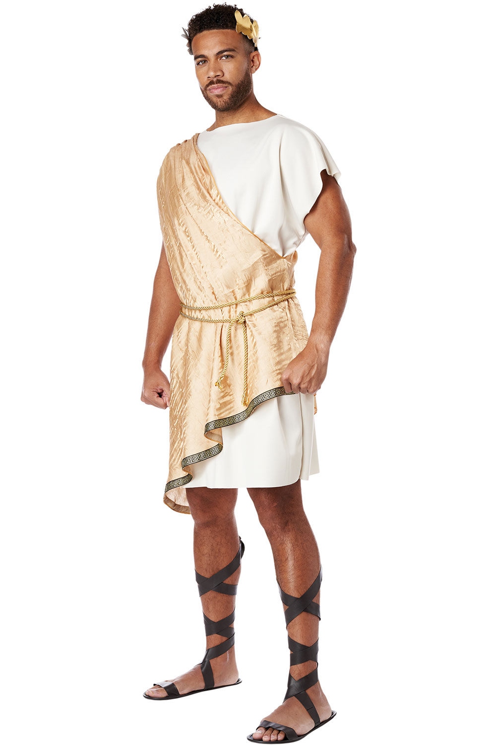 Mens Ancient Greek God Toga Costume Grecian Mythology Roman Caesar One Shoulder Ruffle Mini