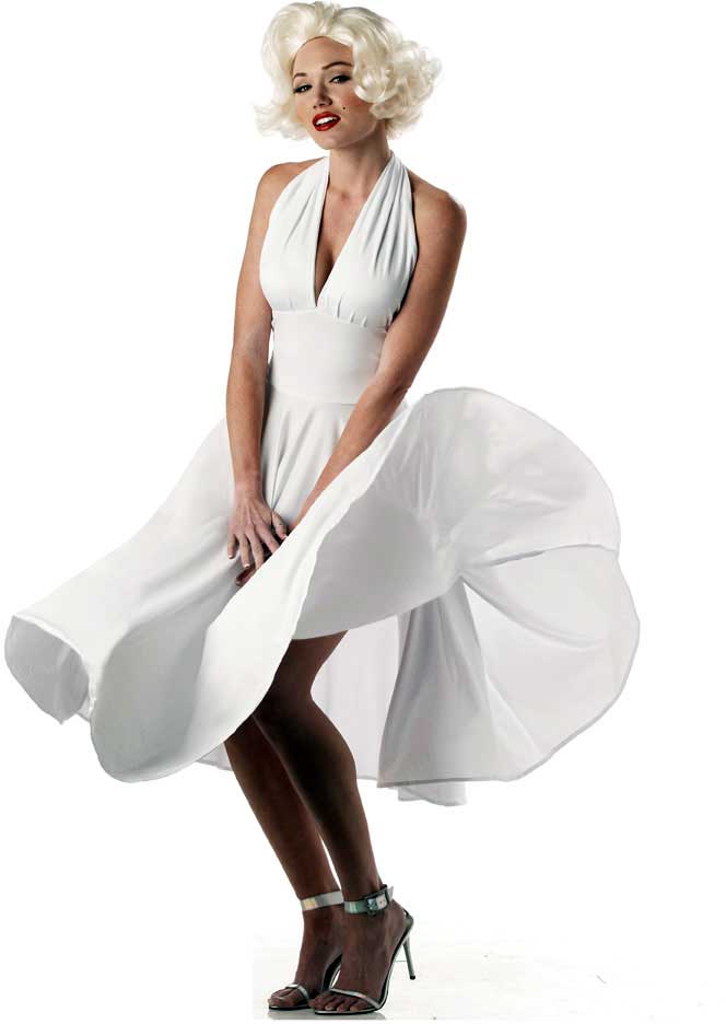 D/up Adult Lady In White Female Dress Marilyn Ladies Fancy Costume Up Outfit 