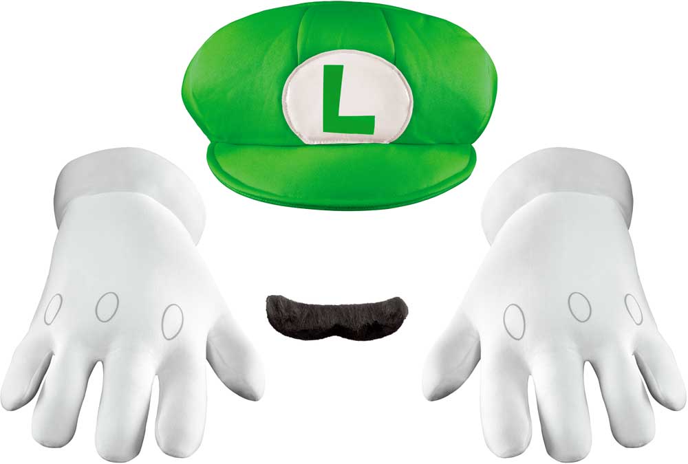 Licensed Luigi Adult Men Costume Accessory Kit Super Mario Licensed 3 Piece Set - Picture 2 of 3