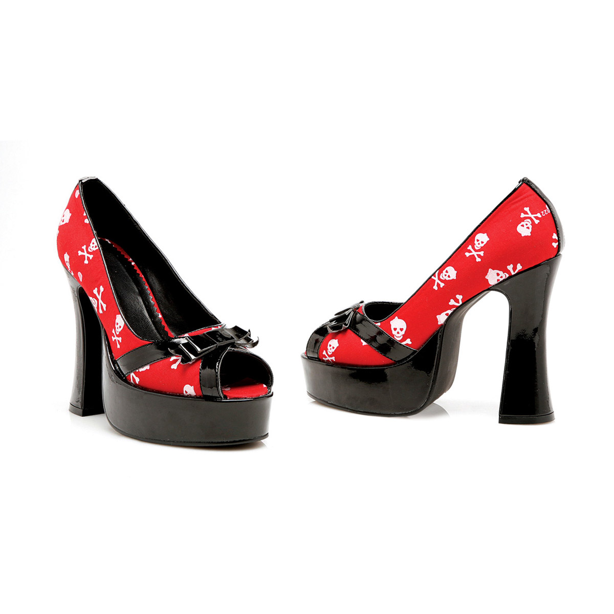Ellie Satin Skull Print Peep Toe Platform Pumps Adult Women