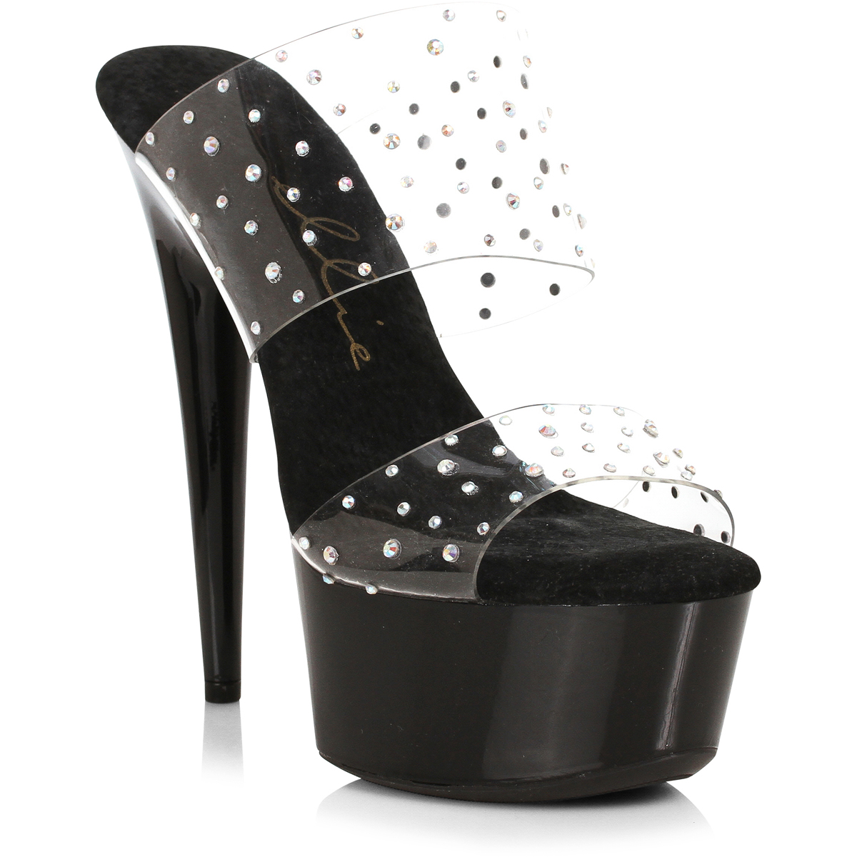 6 Inch Clear Platform Sandals With Rhinestone Upper By Ellie 609 Misty
