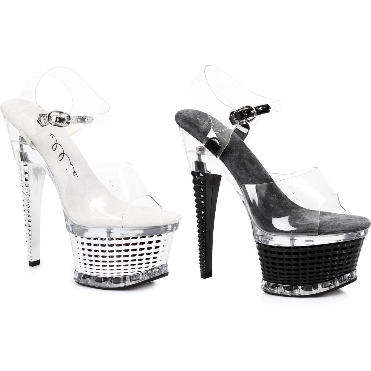 Ellie Textured Platform High Heels 649 Diamante Clear Upper Ankle Strap
