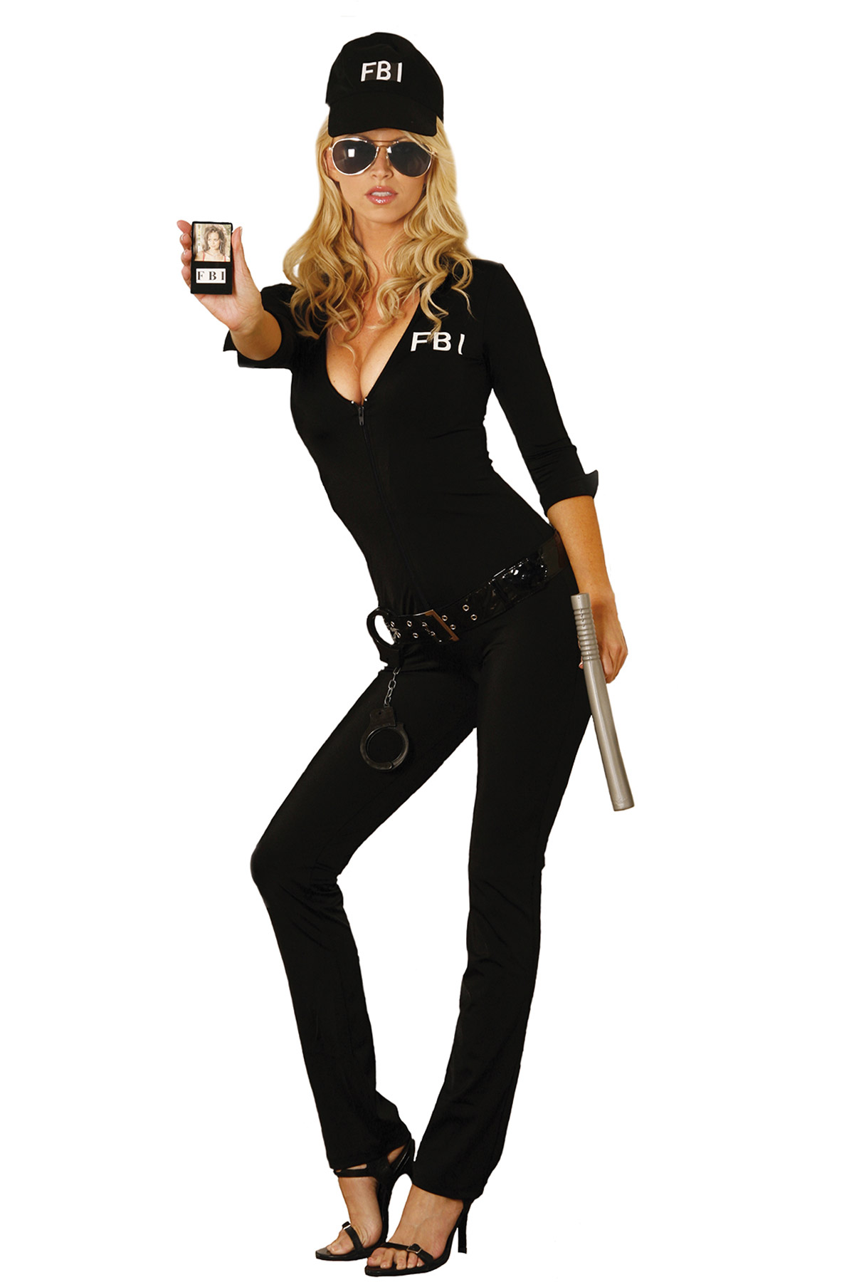 Prominent Awaken hatred Sexy FBI Agent Zip Front Jumpsuit Hat Badge Baton Police Costume Set Adult  Women | eBay