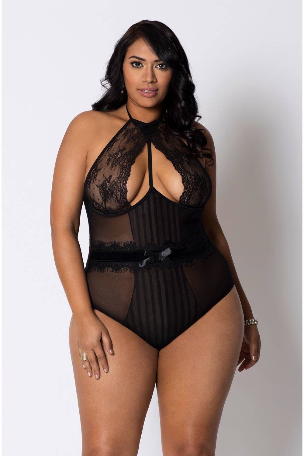 Sexy Open Halter Lace Stripe Mesh Teddy Velvet Lingerie Adult Women Plus Size Ebay