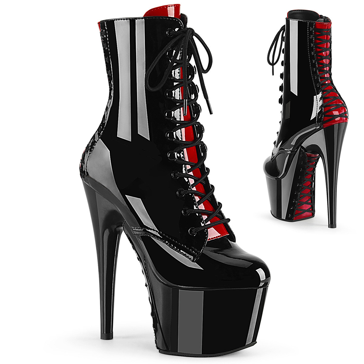 Pleaser Heels 7" Black Red Platform Ankle Boot Clubwear Pole Dance shoe Ad1020F - Picture 17 of 71