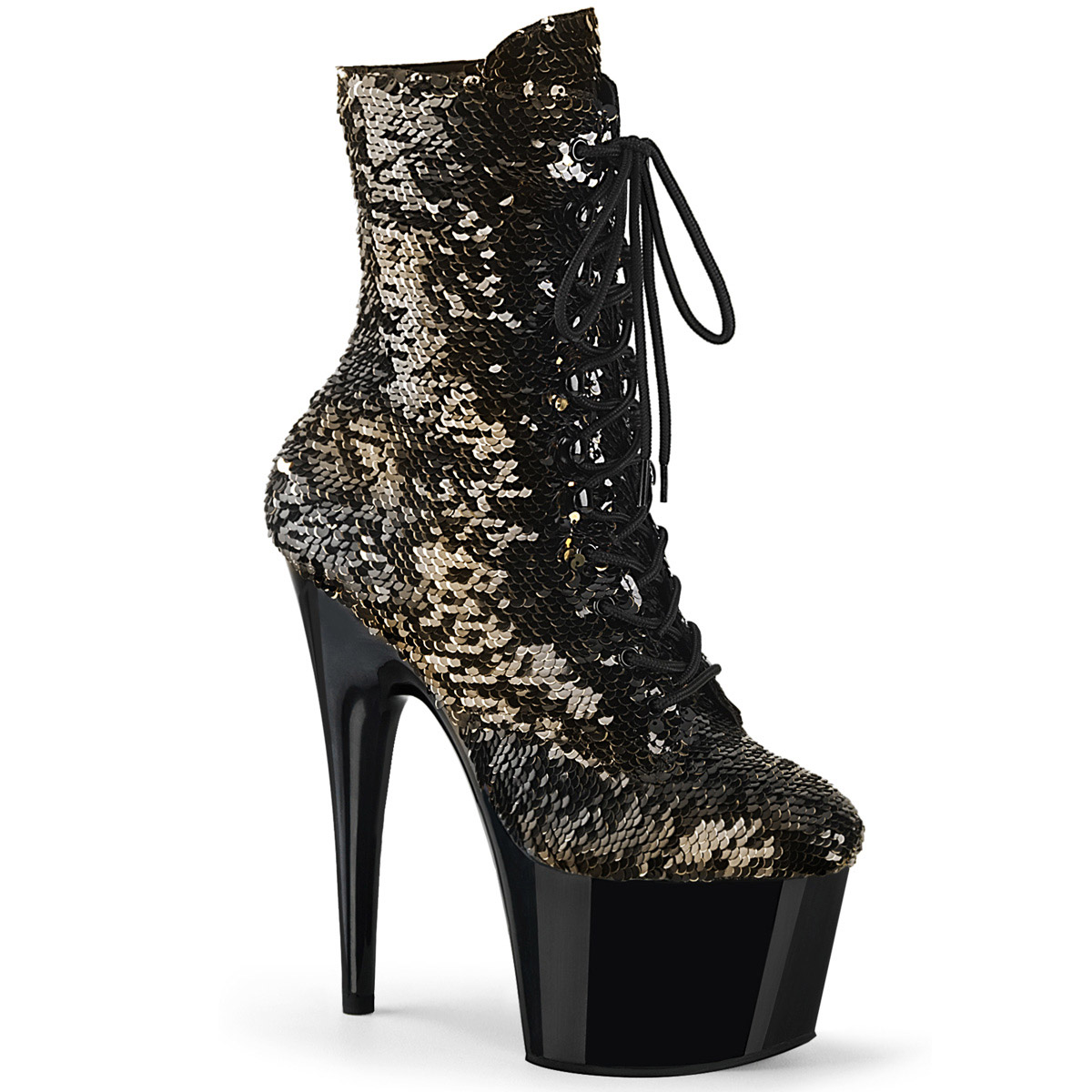 Pleaser Sequin Lace-Up Platform Ankle Boot Ado1020Sq 7In Heel 2.75In B Gsq