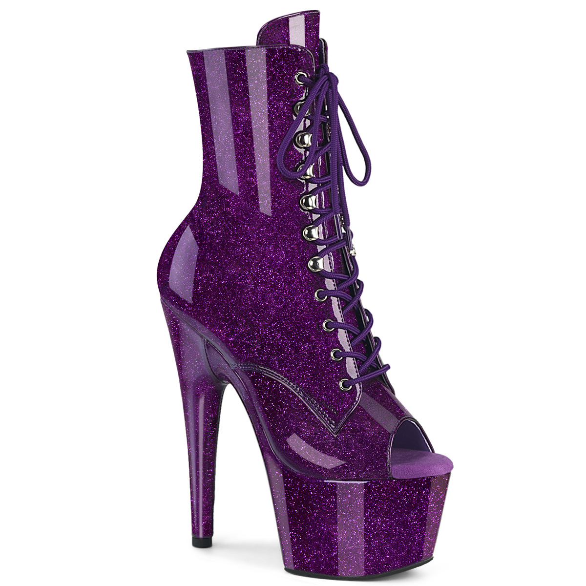Pleaser Adore-1021Gp 7In Platform Peep Toe Lace-Up Ankle Boot Side Zip Heel