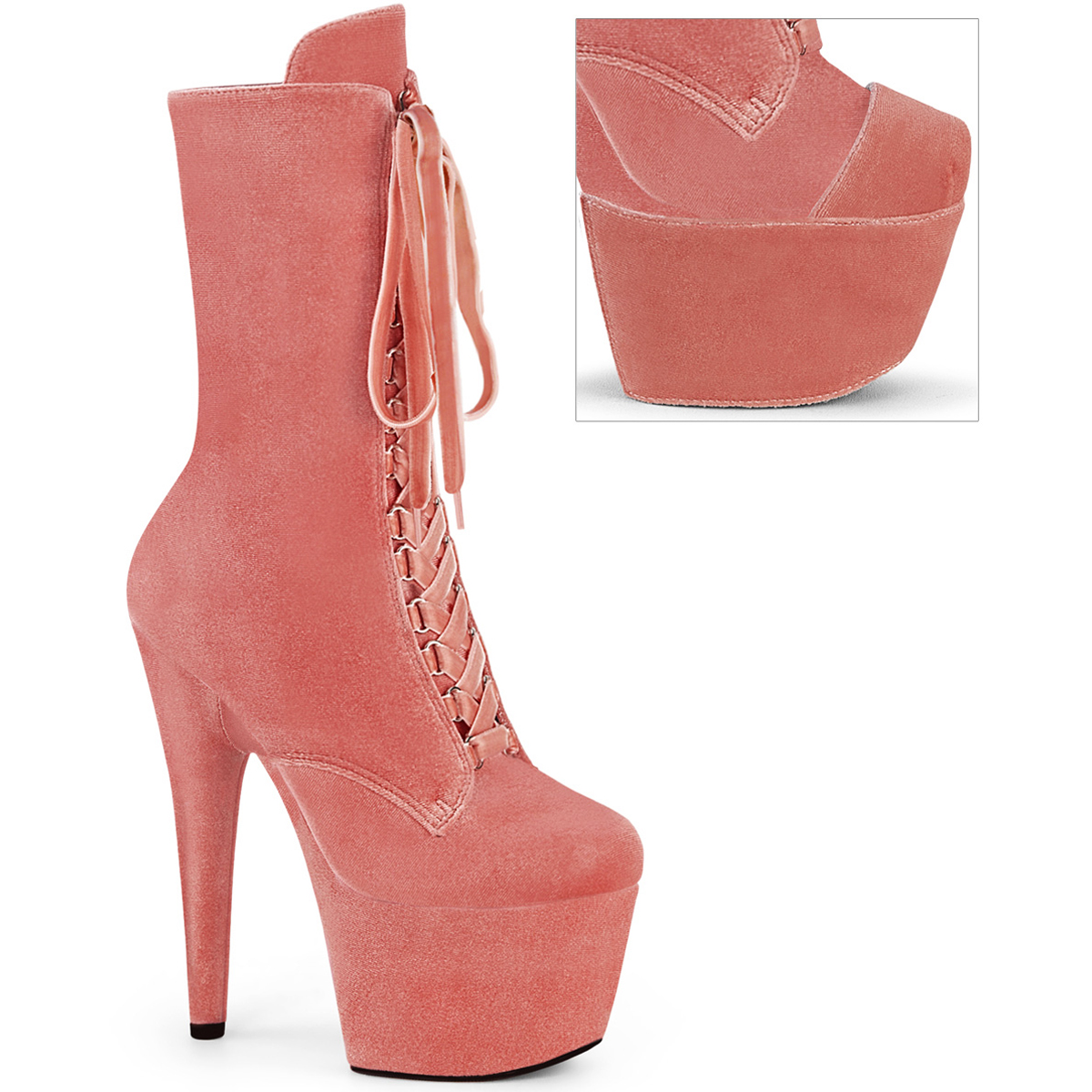 Pleaser 7 Inch Heel Velvet Lace-Up Front Ankle Boots Women Adore 1045Vel