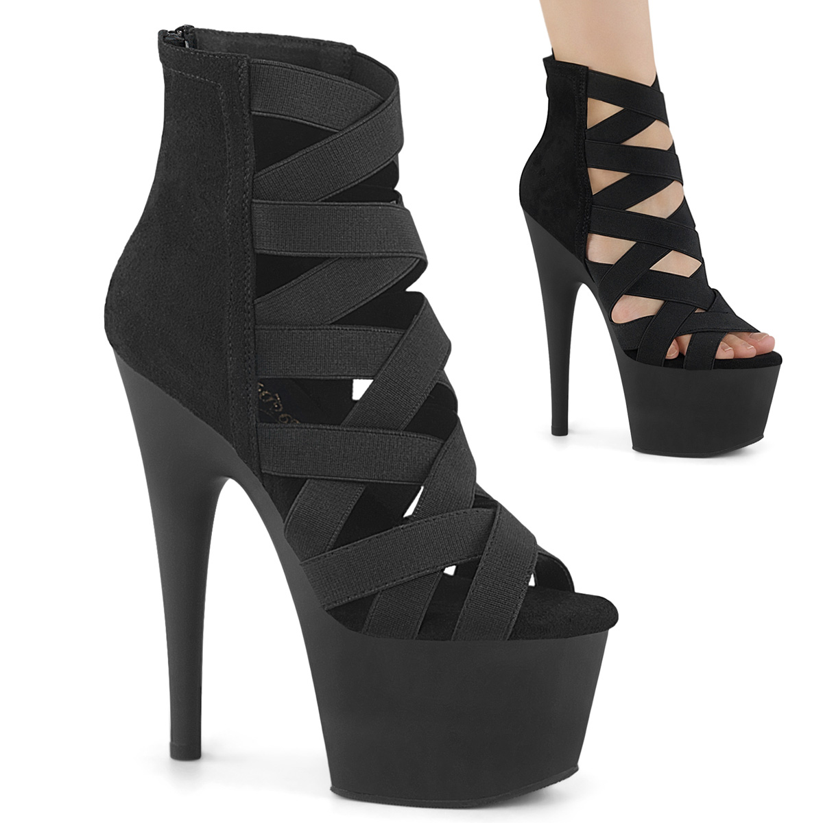 Pleaser 7 Inch Platform Criss Cross Back Zip Ankle Bootie Heels Adore-700-24