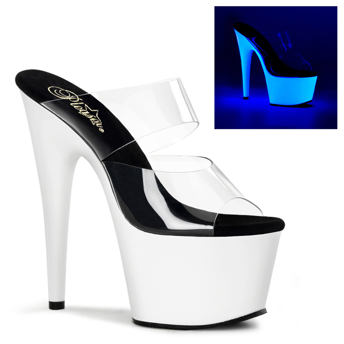 Pleaser Neon Glow Double Strap Platform Stiletto High Heels Adore 702Uv