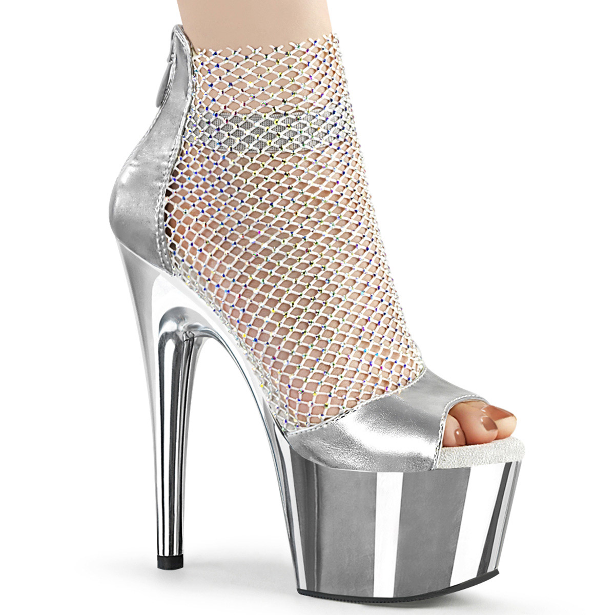 Pleaser Adore 7In Heel 2In Platform Peep Toe Shootie Sandal Back Zip 765Rm