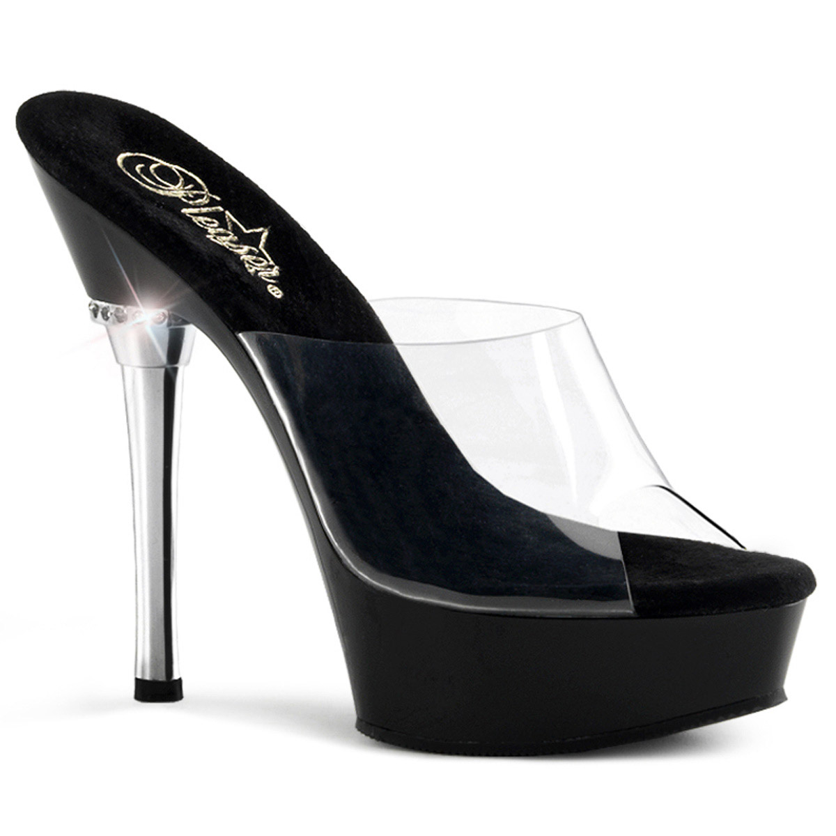 Pleaser Allure Clear Upper Stiletto Platform Sandal Mules 601