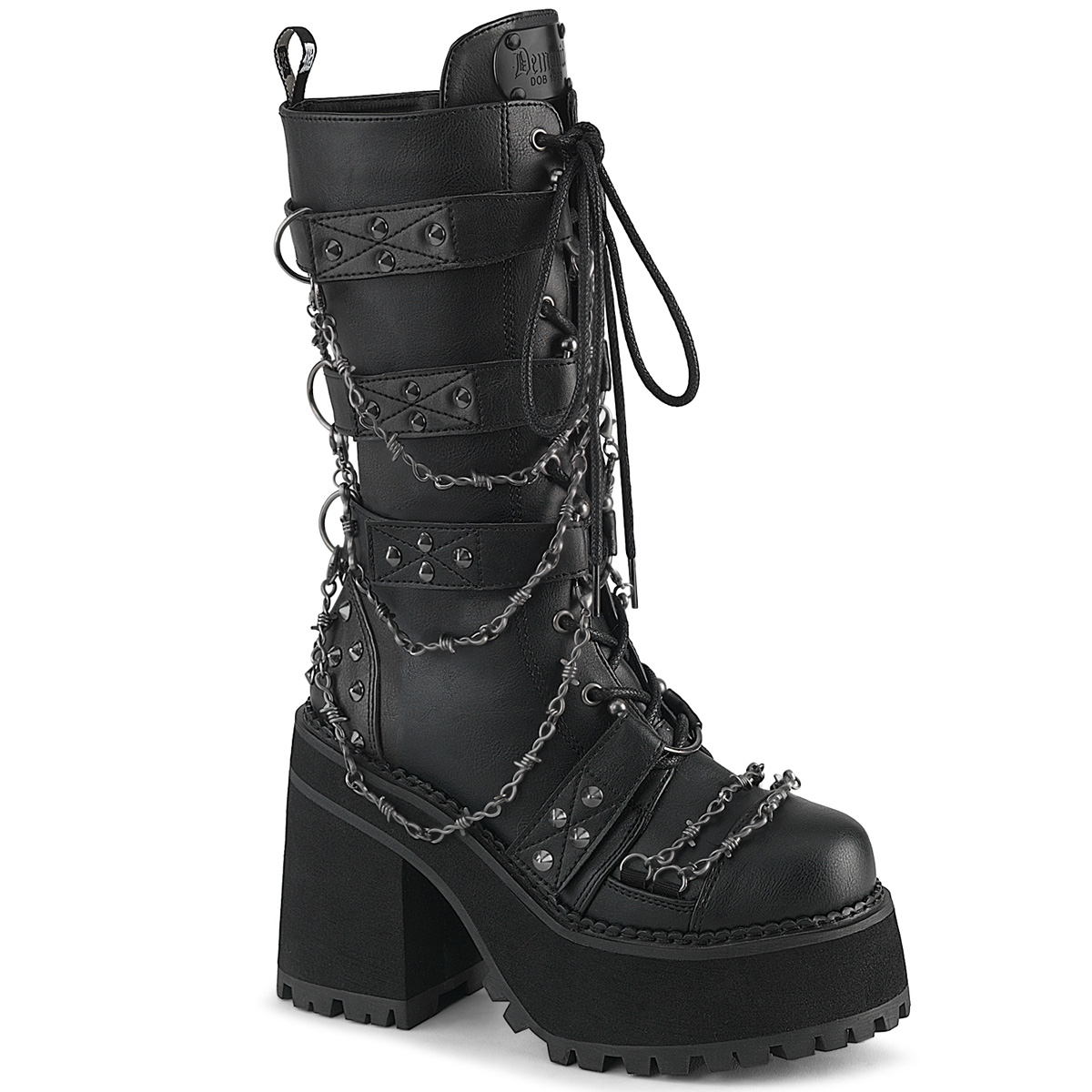 Pleaser Demonia Assault-117 Vegan Leather Lace-Up Platform Mid-Calf Boot 4 3