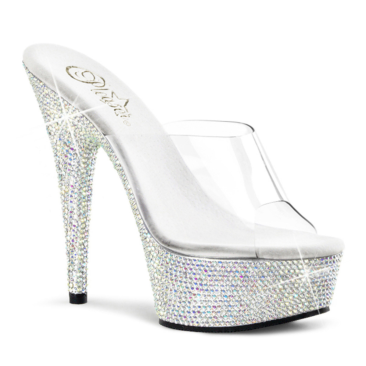 Pleaser Rhinestone Platform Clear Upper Mule Cone High Heels Bejeweled 601Dm