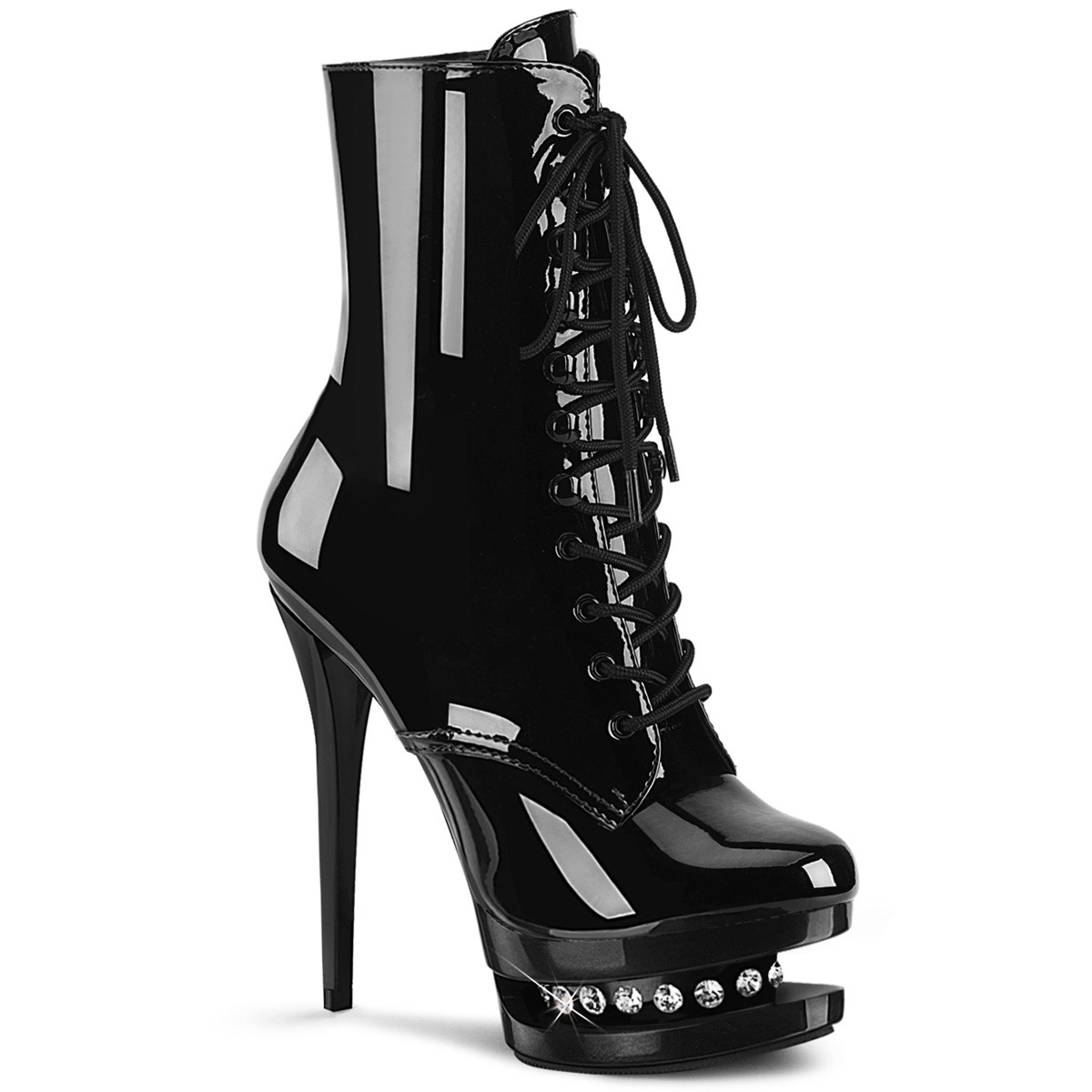 Pleaser Two Tone Lace-Up Ankle Boot 6″ Heel 1.5″ Platform Side Zip Bl R1020 B R