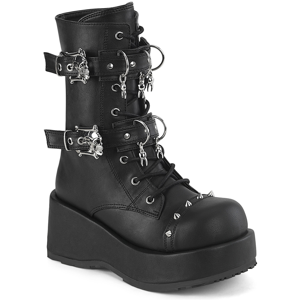 Demonia ブラック ハイヒールブーツ Pleaser demonia デモニア ミドルブーツ 厚底 ラバーソール 5 cm