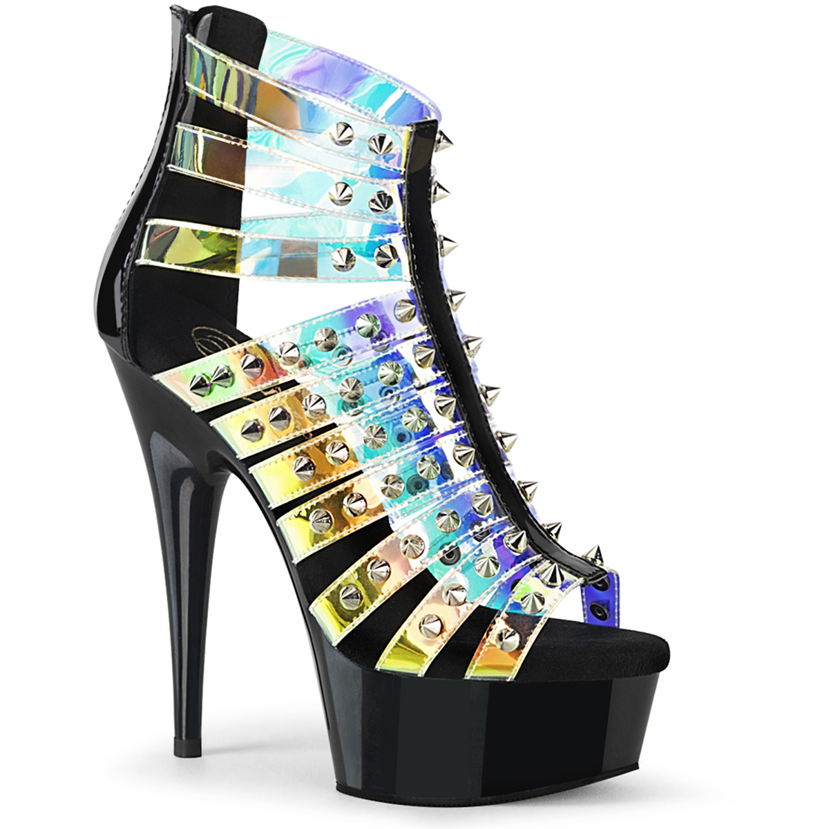 Pleaser Delight 6″ Stiletto Heel Strappy Platform Sandal Back Zip 600 9 6In