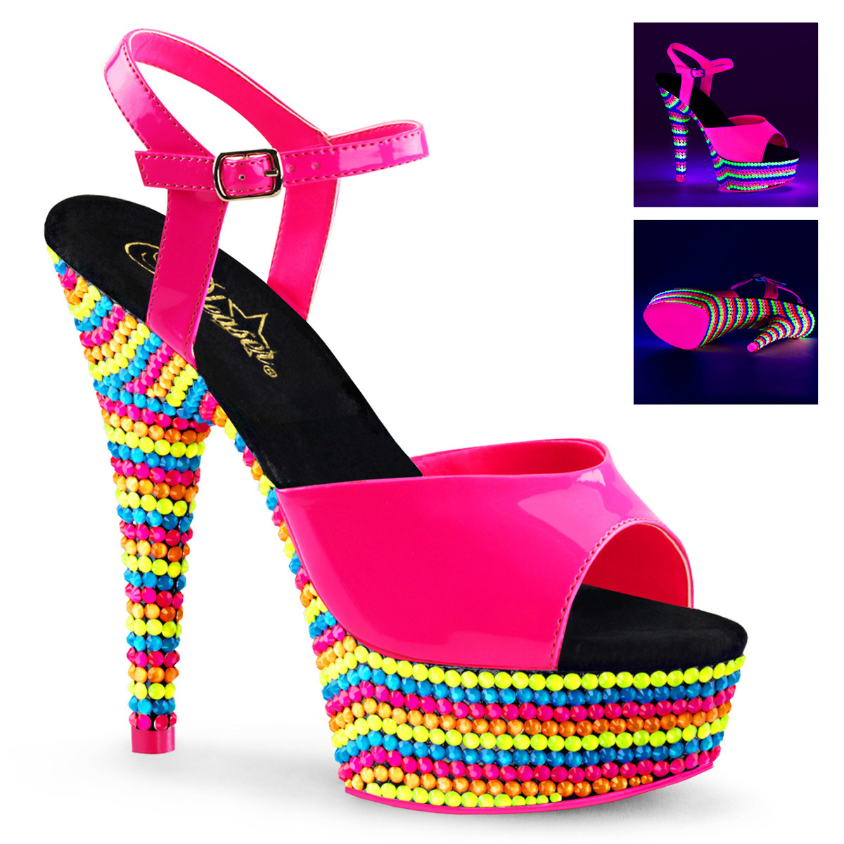 Sandalias Pleaser Glitter Plataforma Correa al Tobillo Tacones Altos Adulto Mujer Del609 - Imagen 75 de 80