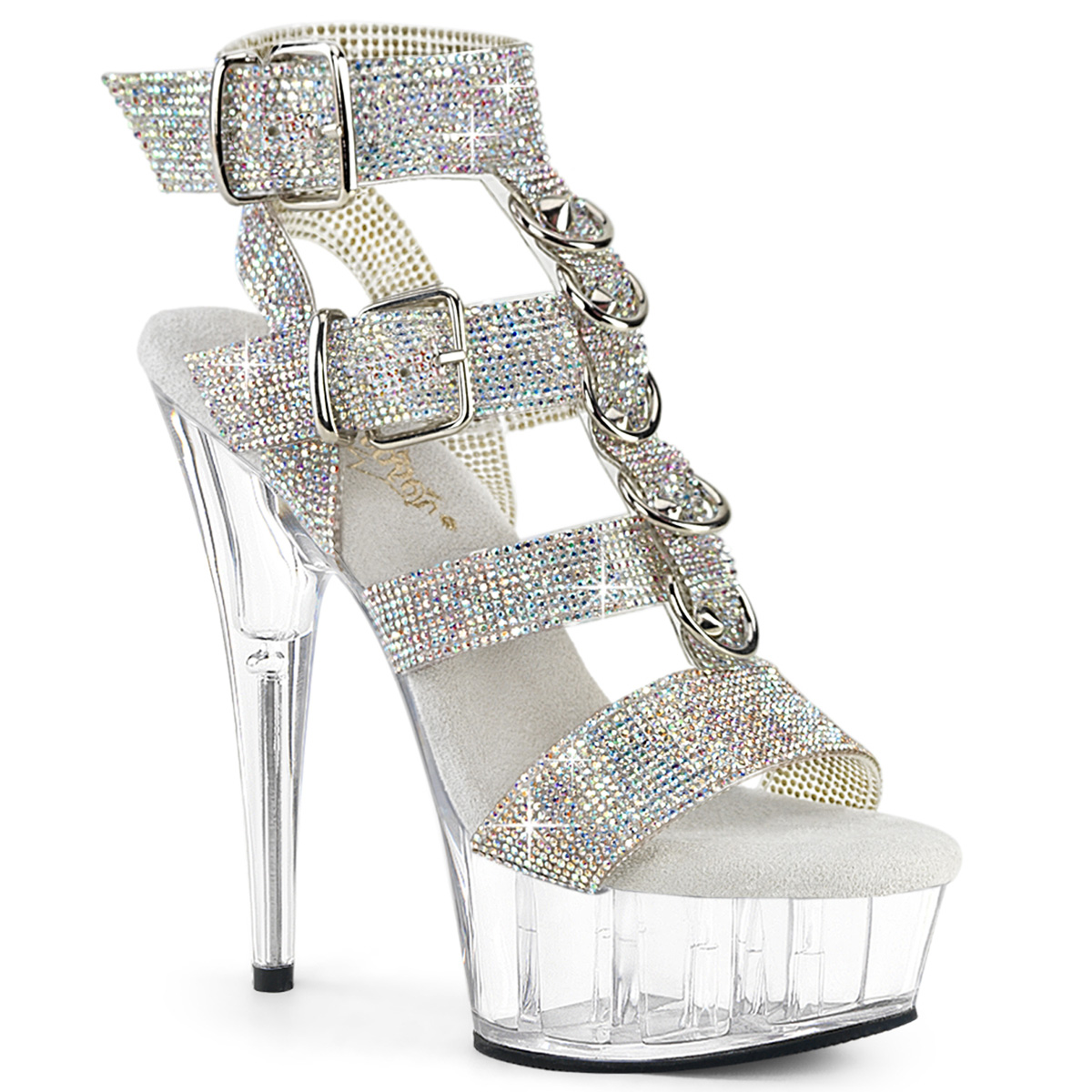Pleaser 6 Inch Platform Rhinestone Buckle T-Strap Sandal Heels Delight-656Rs