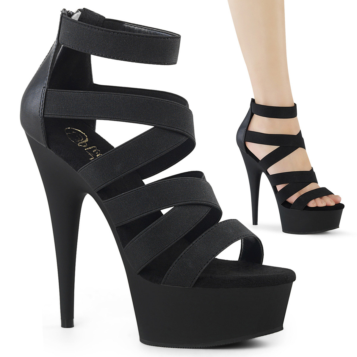 Pleaser 6″ Heel 1 3 4″ Pf Double Criss Cross Sandal Back Zip Delight 659
