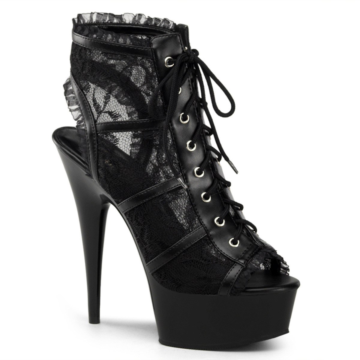 Pleaser Lace Up Peep Toe Platform High Heel Bootie Delight 696Lc