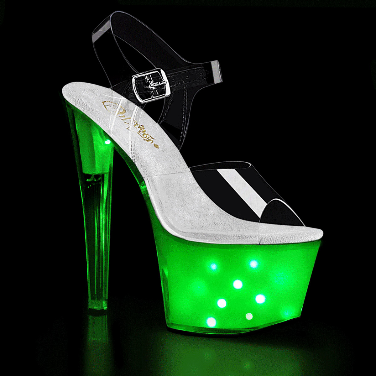 Pleaser 7″ Heel Led Illuminated Platform Ankle Strap Sandal Illuminator 708