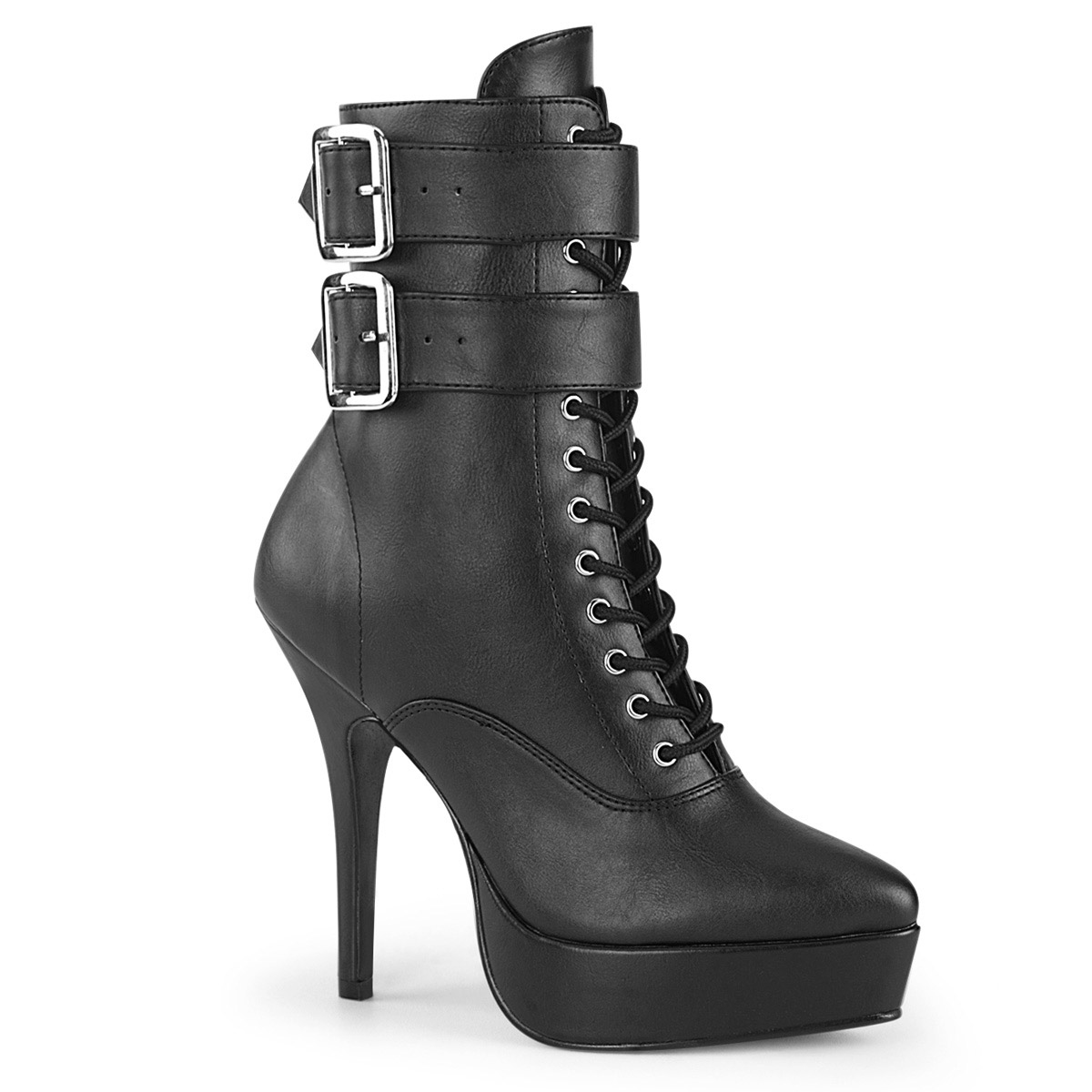 Pleaser Devious Indulge 1026 Lace-Up Platform Stiletto Ankle Boots Buckle Straps