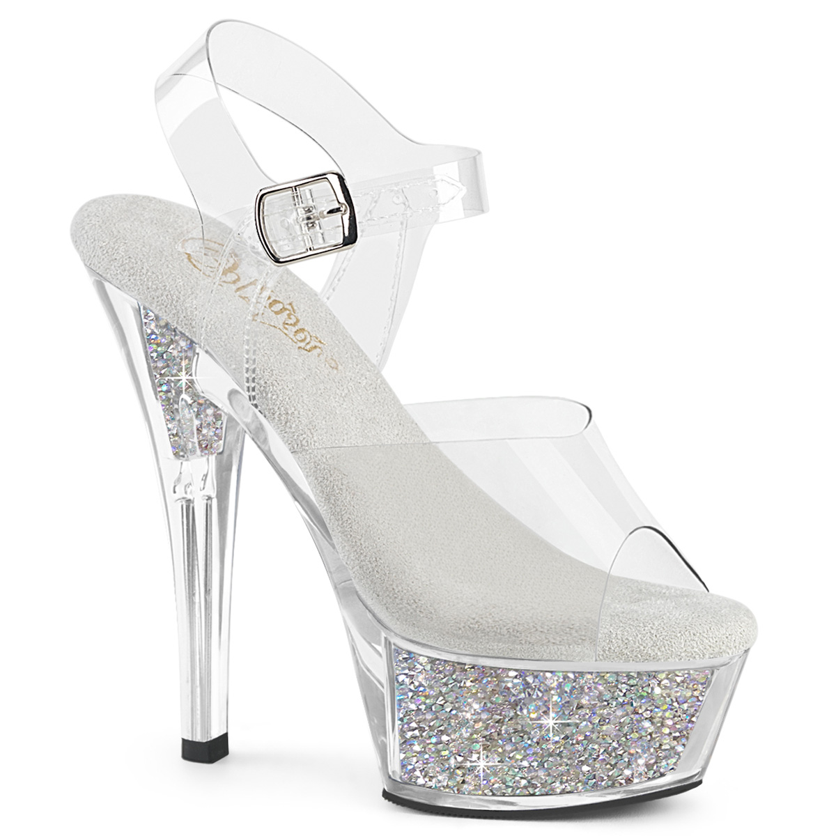 Pleaser 6 Inch High Heel Platform Ankle Strap Sandal With Rhinestone Inserts