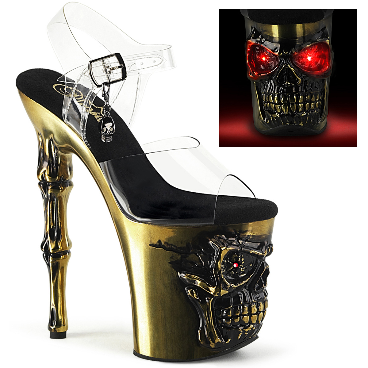 Pleaser Finger Bone Heel Skull Led Ankle Strap Platform Sandals Rapt808-Lt C