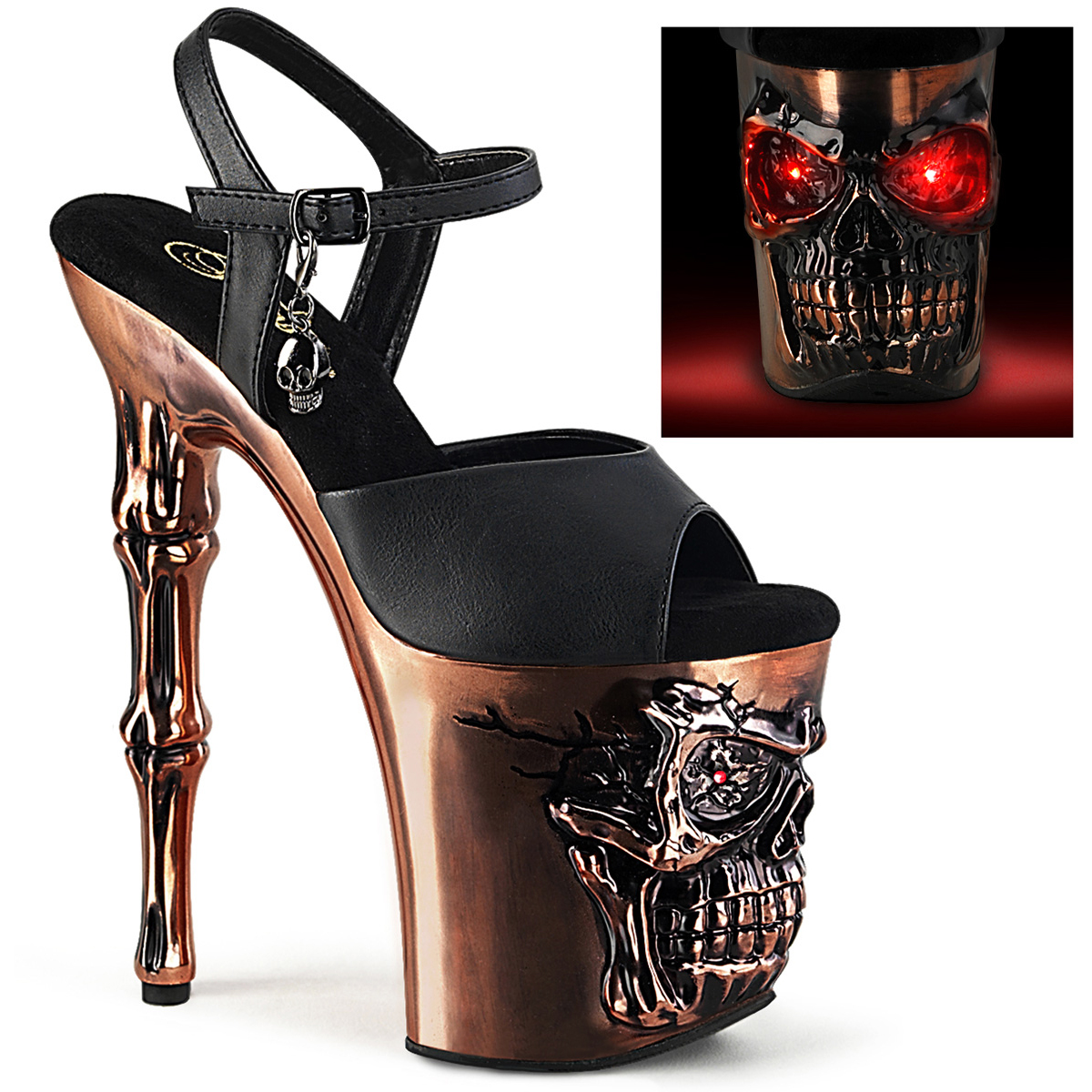 Pleaser 8 Inch Finger Bone Heel Skull Led Ankle Strap Sandal Rapt809-Lt Bpu