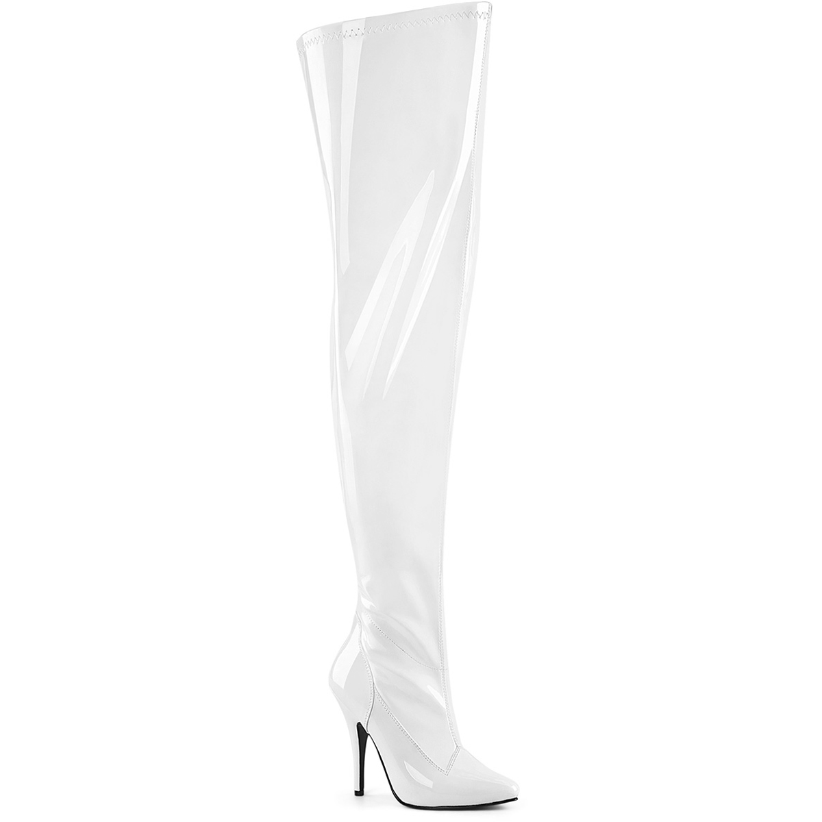 Pleaser 5″ Heel Stretch Wide Calf Thigh High Boot Side Zip Seduce 3000Wc