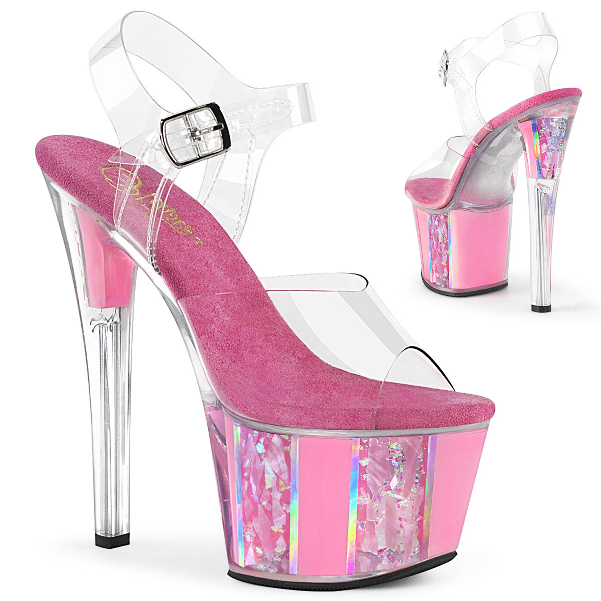 Pleaser 7" Heel Pf Ankle Strap Sandal Opal Flakes Adult Women Sandal Sky/308Of - Picture 2 of 6