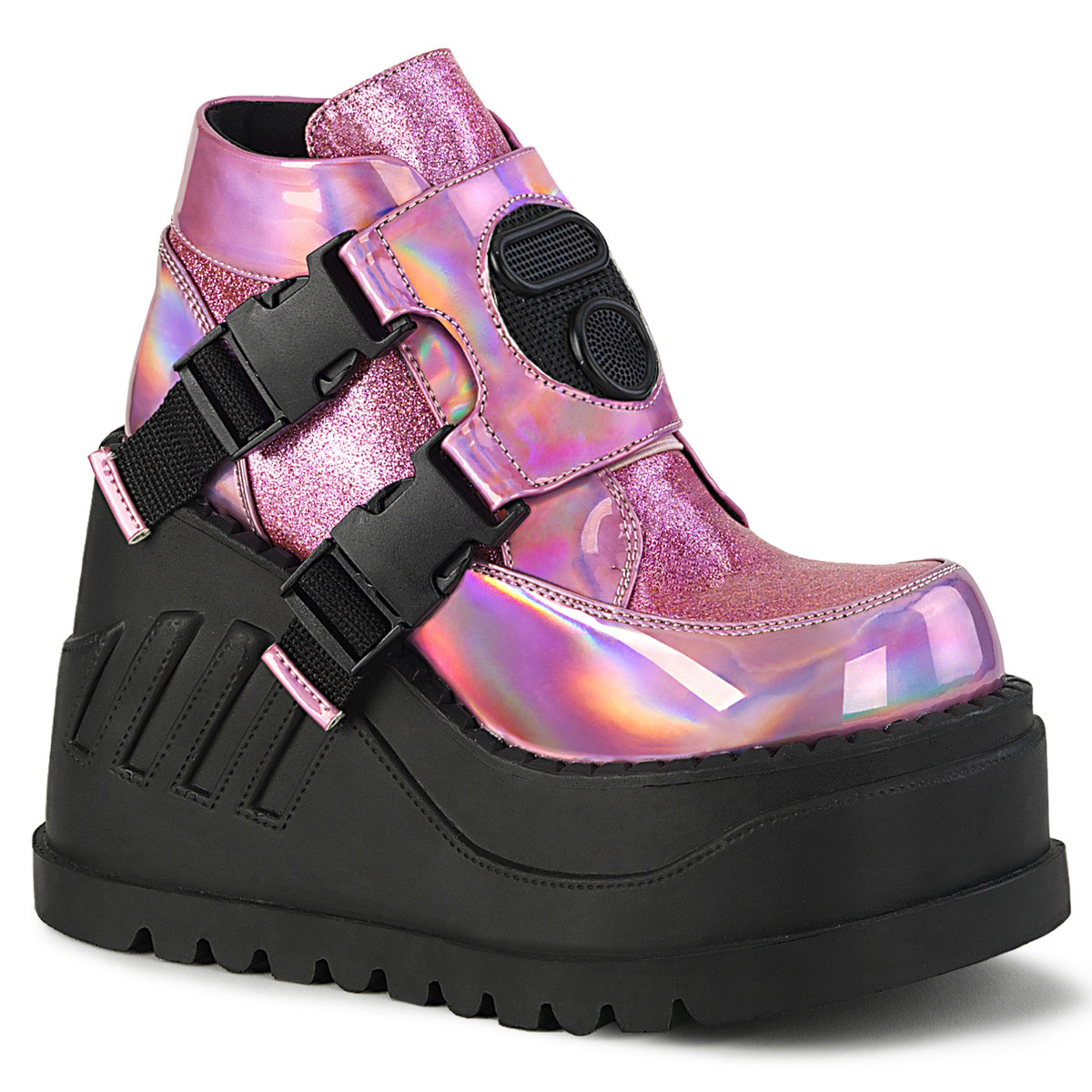 Pleaser Demonia 4 3 4″ Wedge Platform Bootie With Snap Buckles Stomp 15