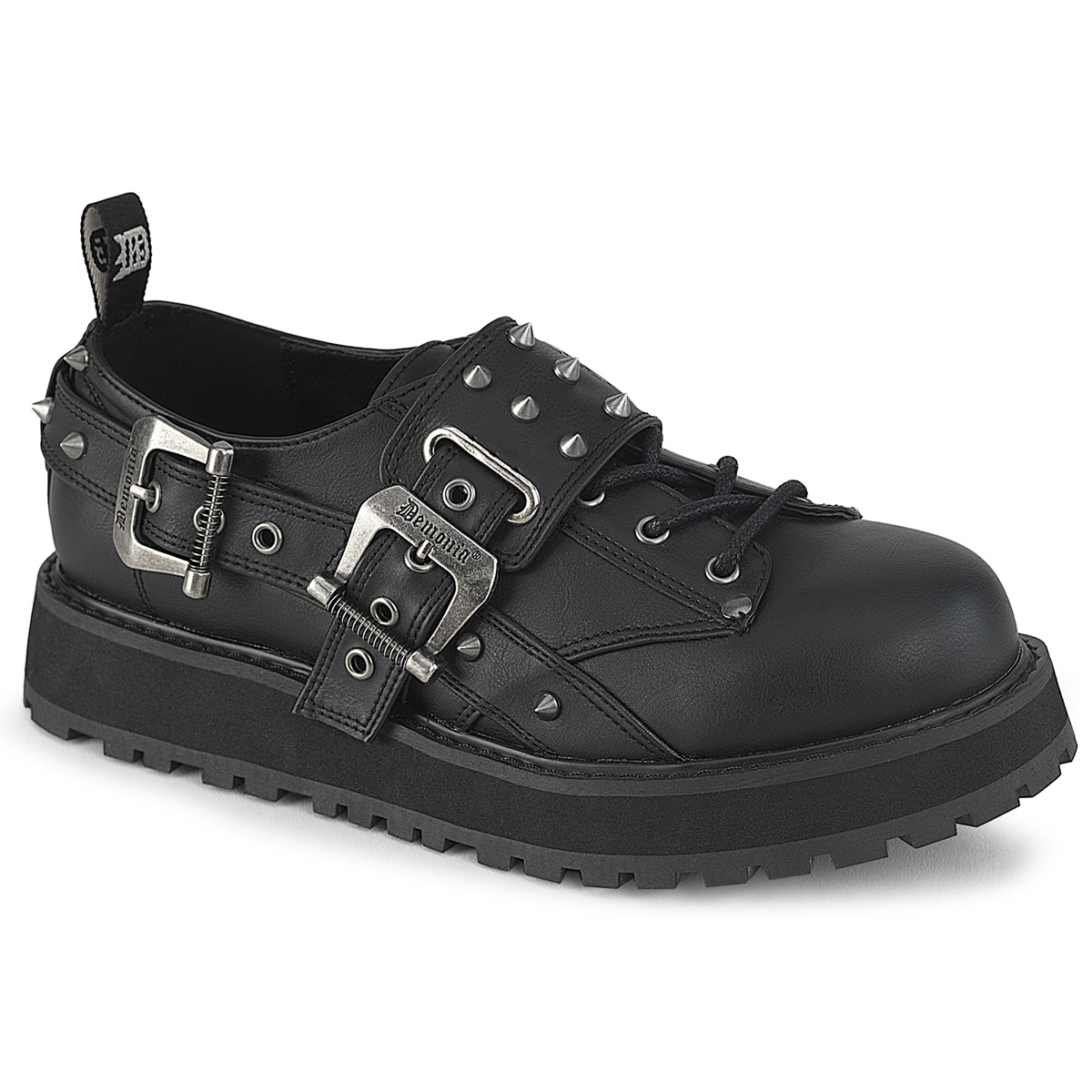 Pleaser Demonia Valor-38 1.5In Platform Lace-Up Buckle Punk Shoe
