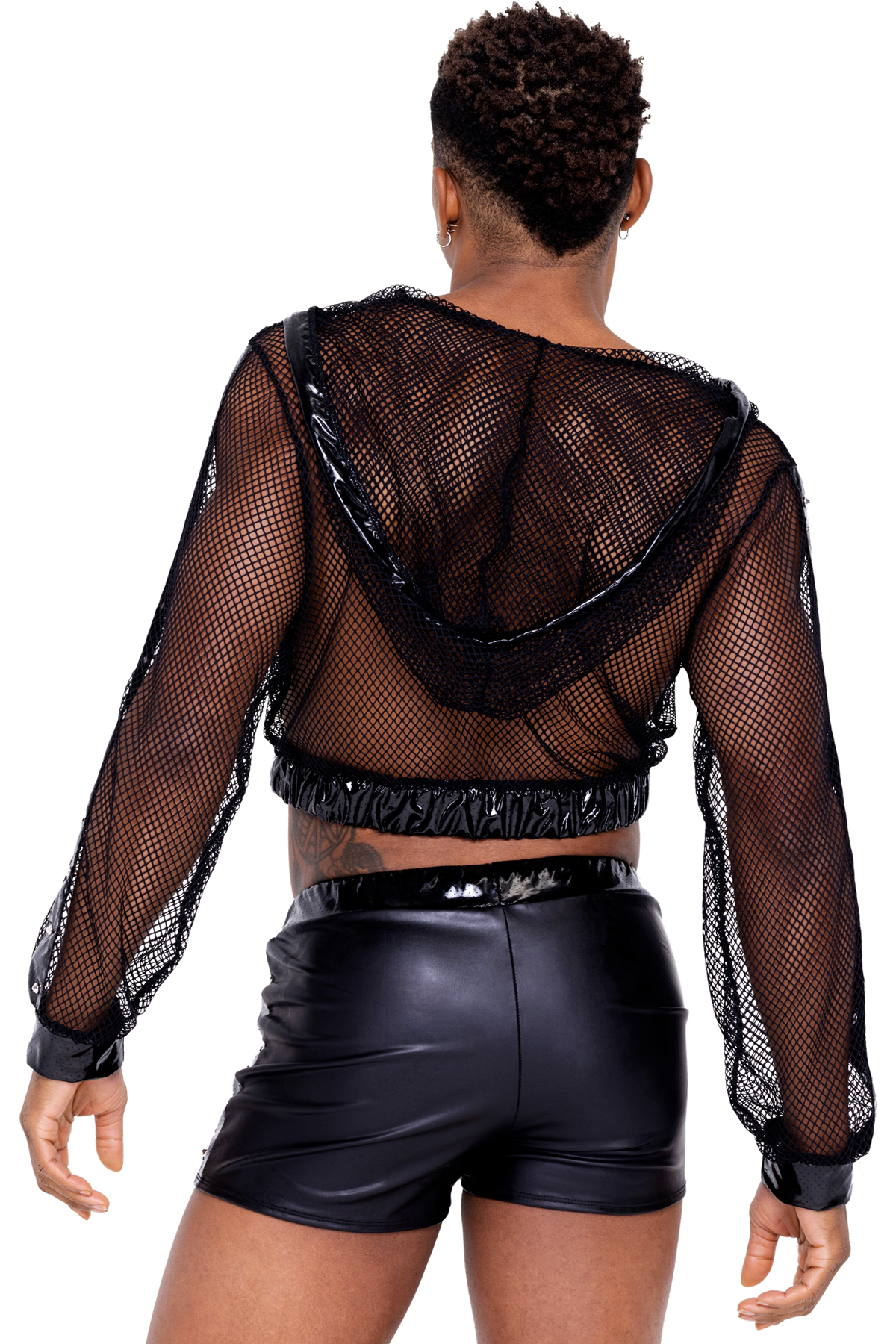 Roma Cropped Fishnet Hoodie With Stud Detail Adult Women Clothing Jacket 6328