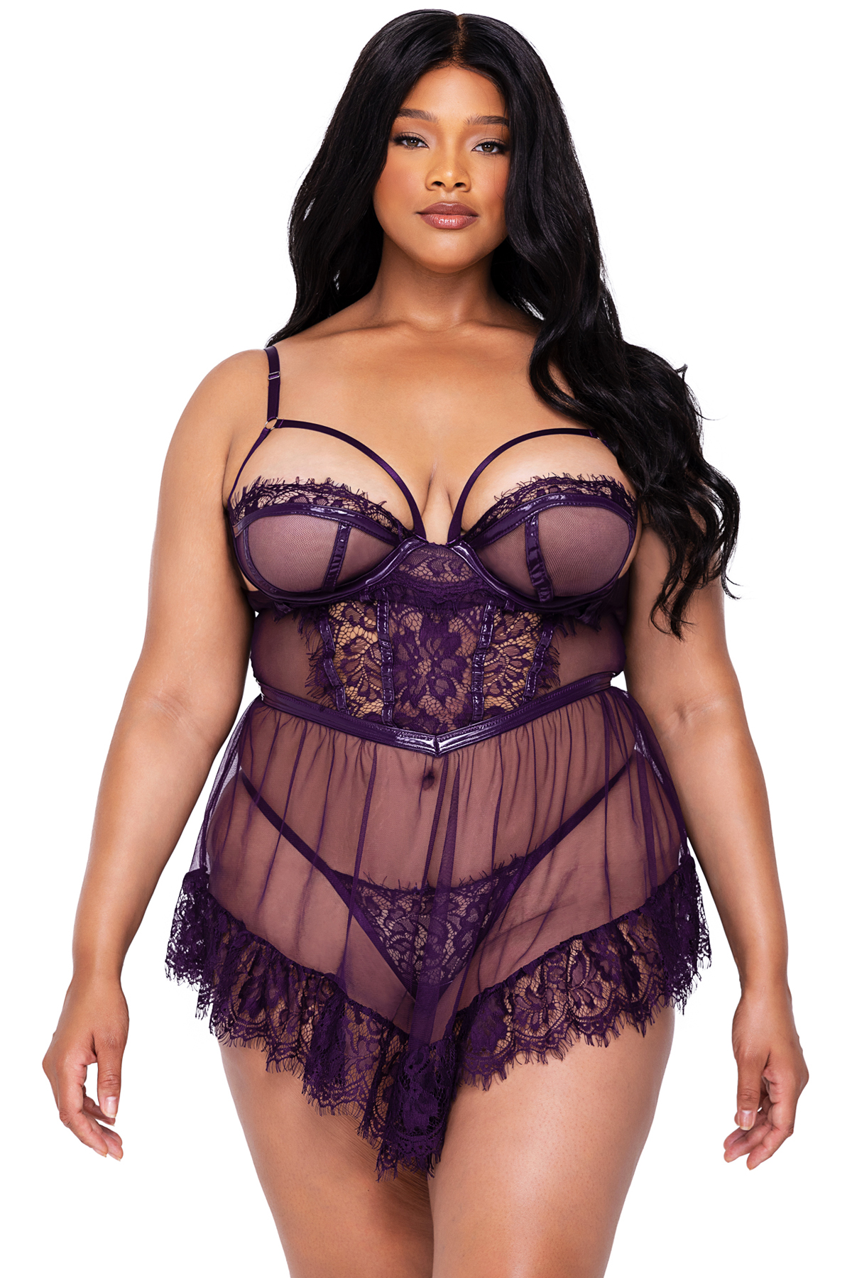 Roma Li655Q Babydoll 2-Piece Set Lace Sheer Lingerie