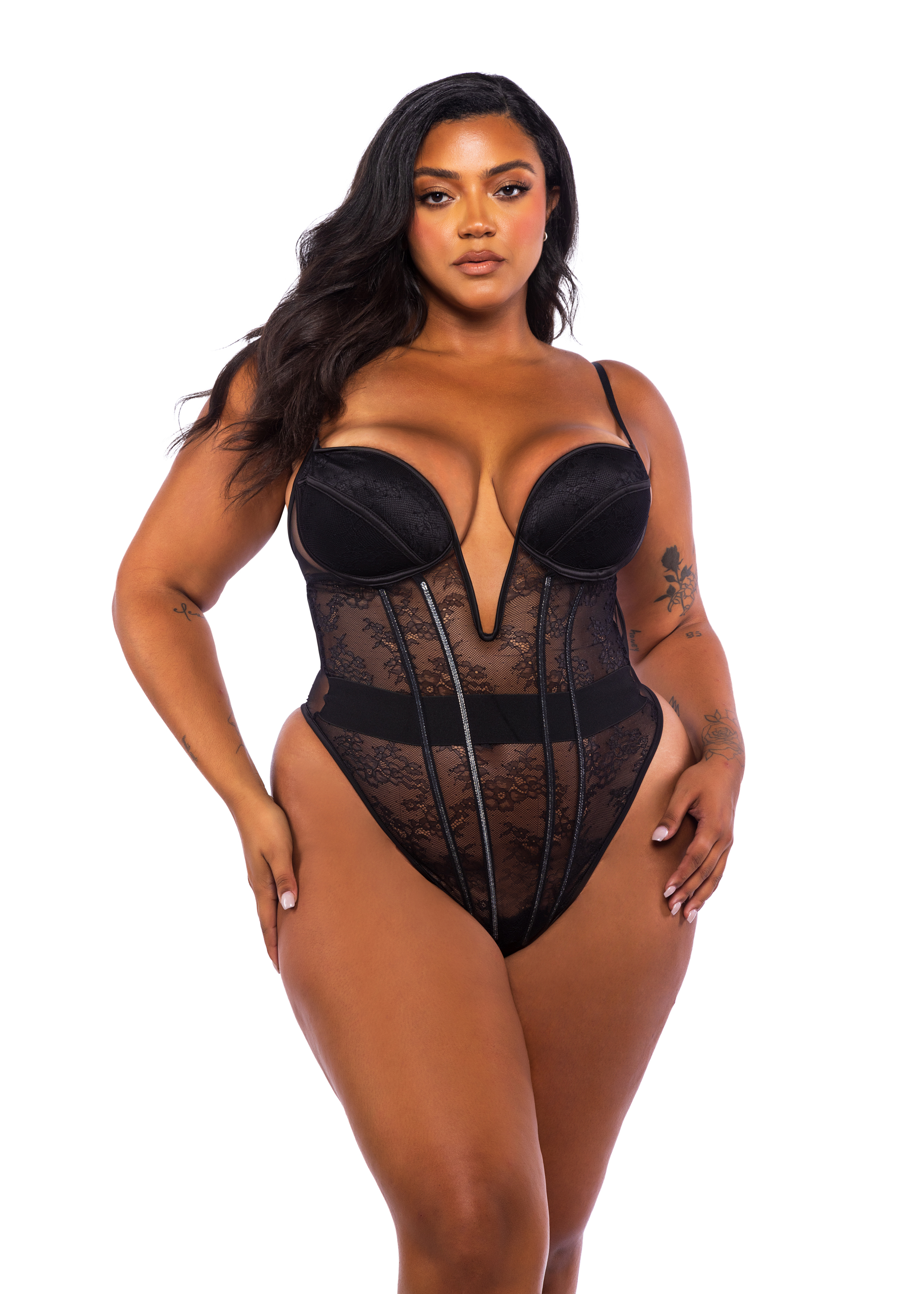 Roma Belle Noir Lace Mesh Bodysuit Li711Q Lingerie