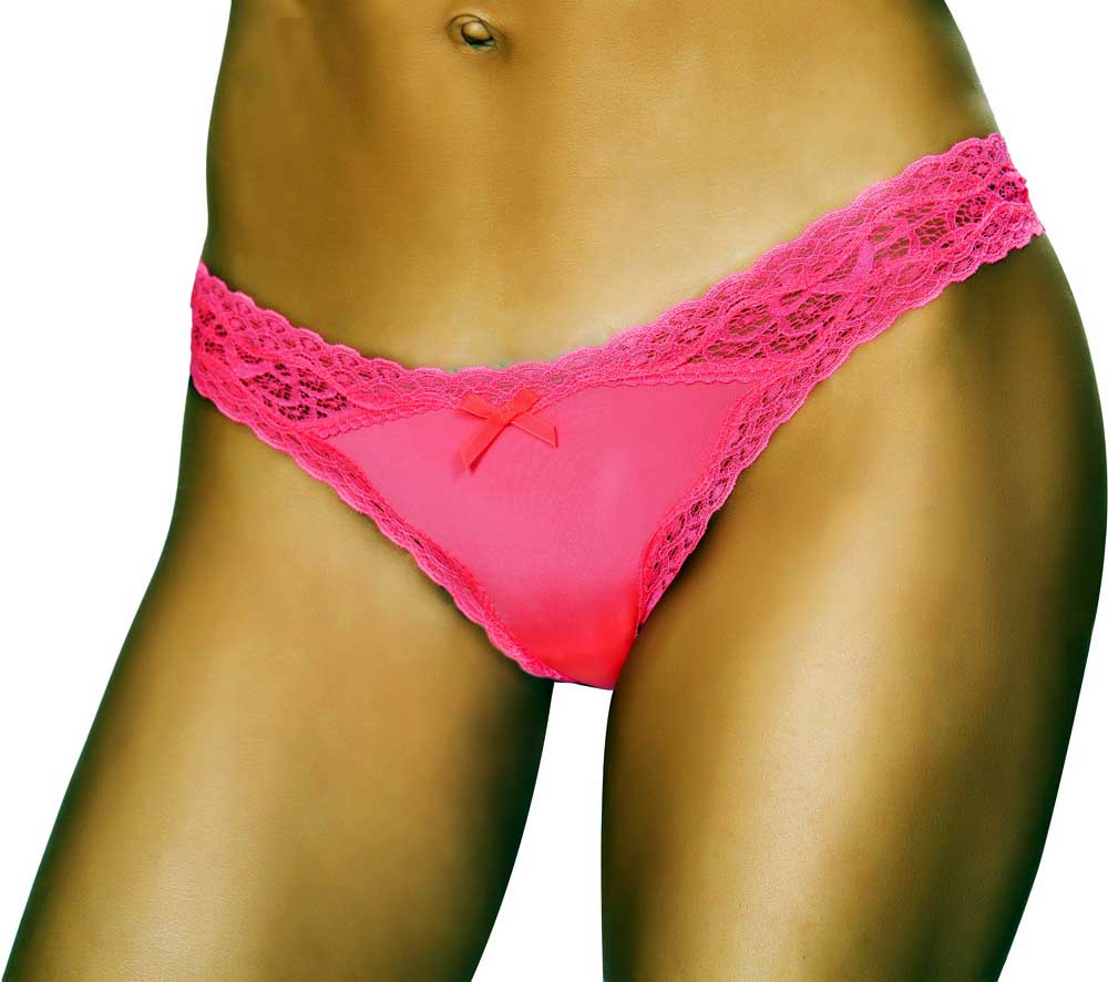 Roma Li208 Lace Thong Panty Bow Accent Stretch